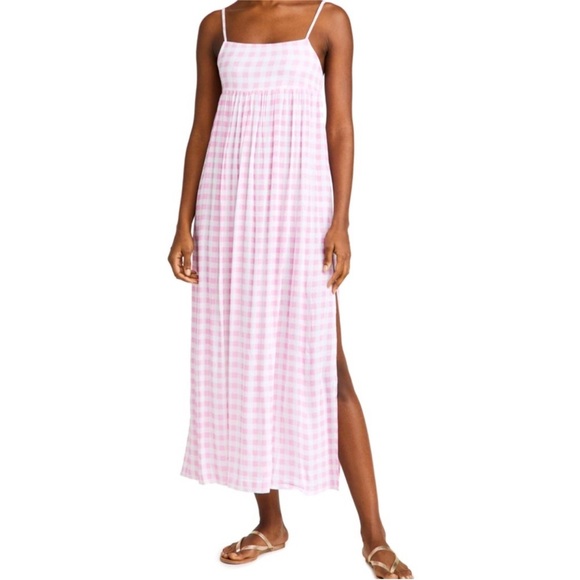 Playa Lucila pink gingham maxi dress square neck size XS new - Picture 1 of 7